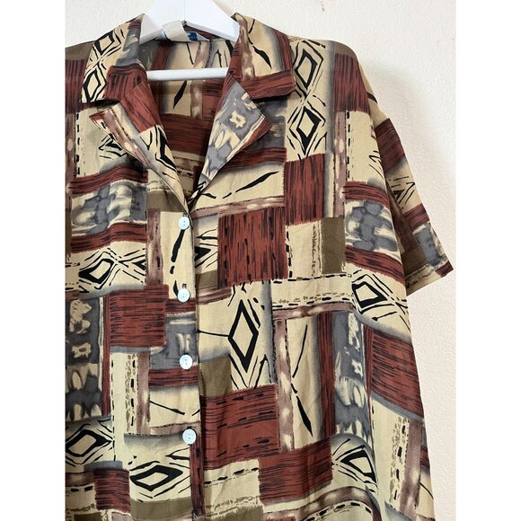 Vintage Ship N Shore Womens Geometric Button-Up Shirt 2X Brown USA Made Casual - Picture 2 of 9